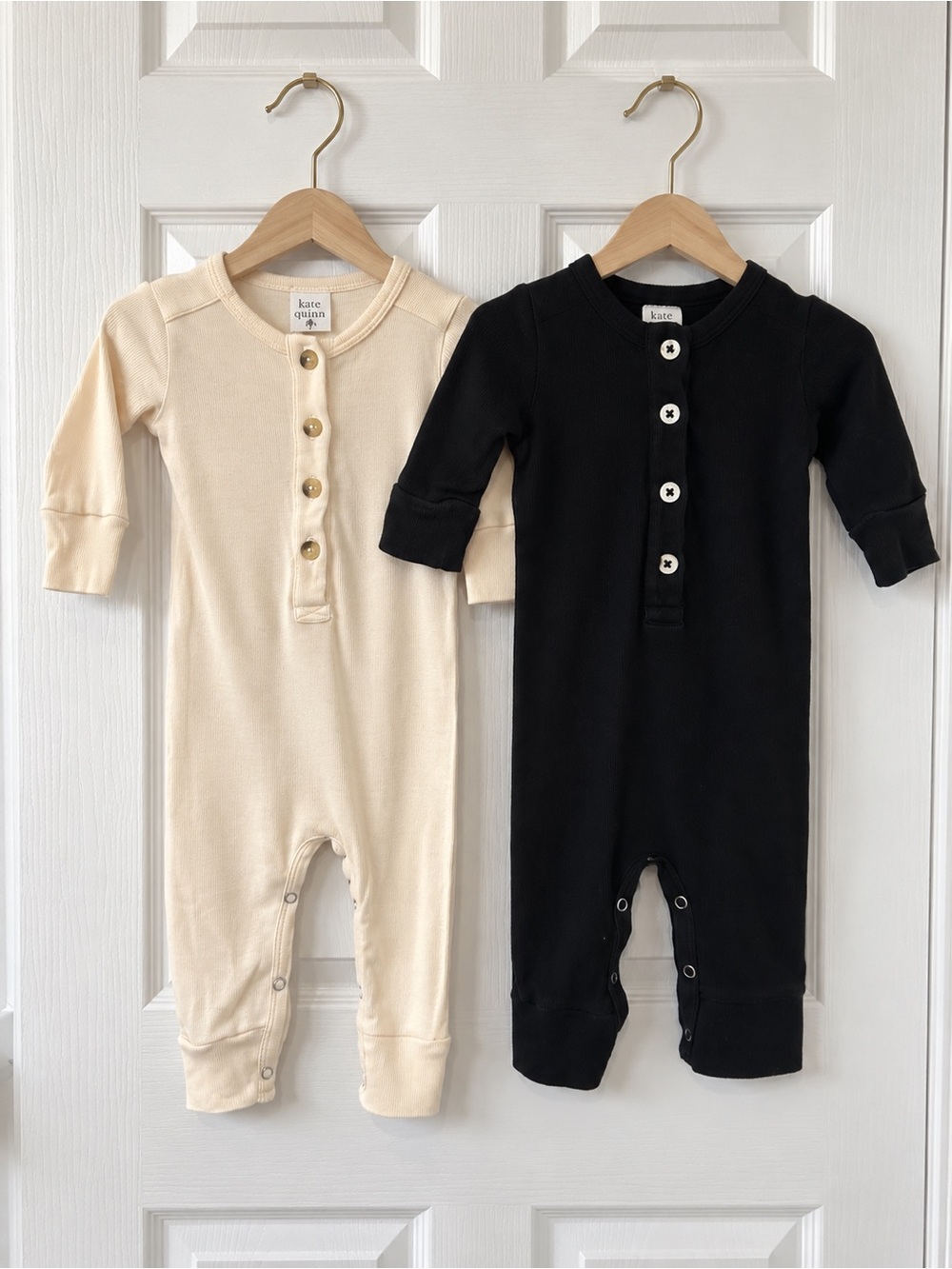 Kate Quinn Organic Cotton Baby Rompers 0-3M Black Cream Set of 2
